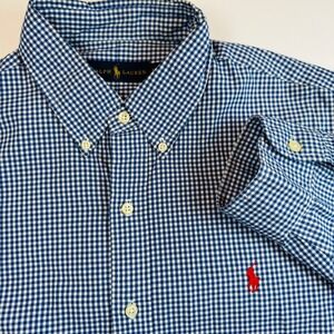 Ralph Lauren Mens Blue White Gingham Check Button Down Shirt Large RN41381